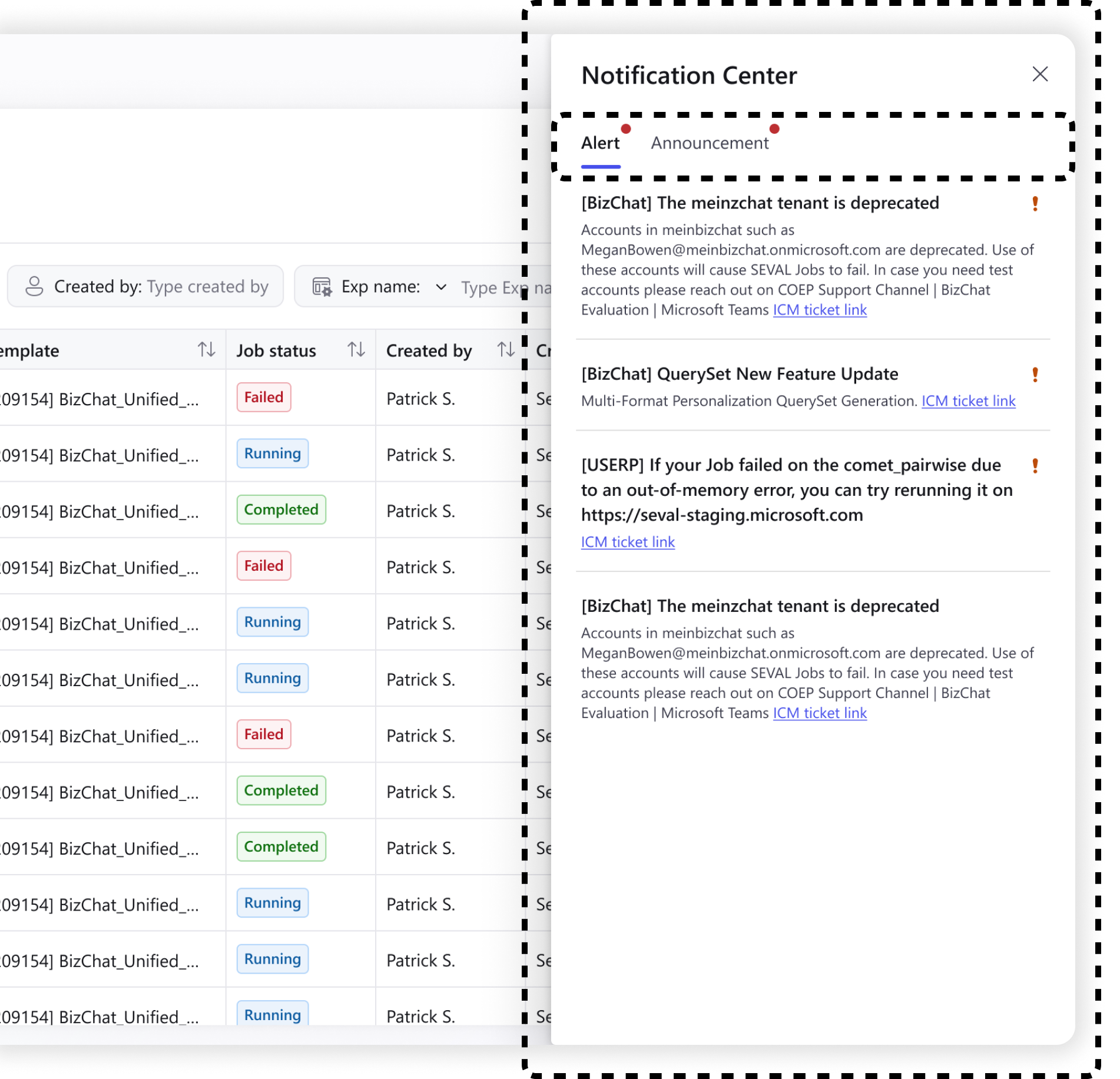 End User notification side panel